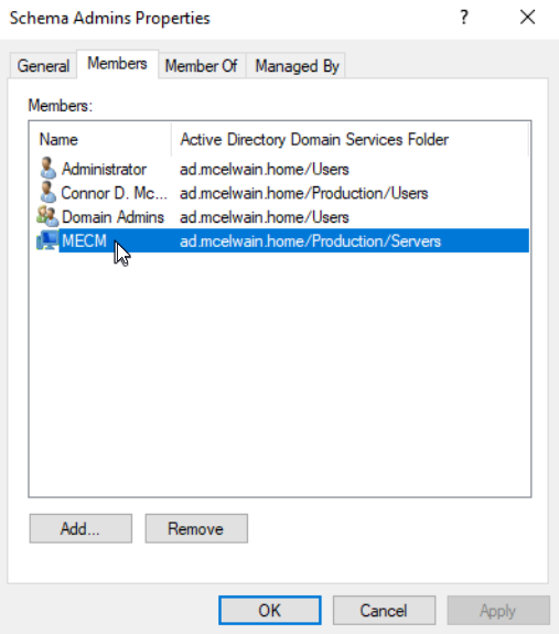 Adding primary server computer account to Schema Admin AD Group